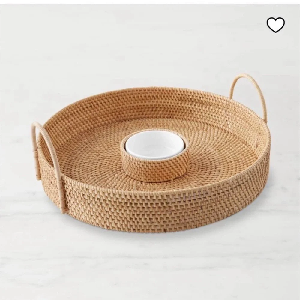 Williams Sonoma Round Woven Serving Tray with Handles